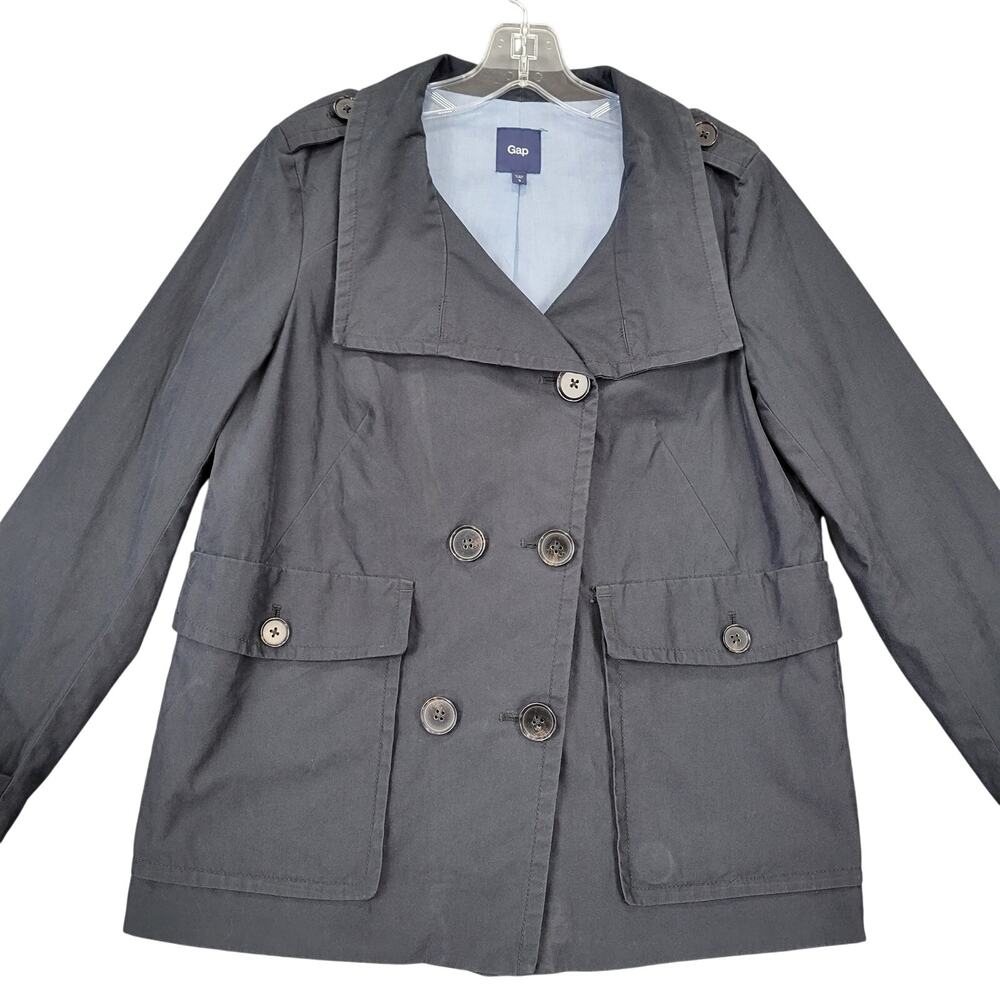 Gap Blue Navy Peacoat Jacket Lightweight Windbreaker Buttons Long Sleeve Women S